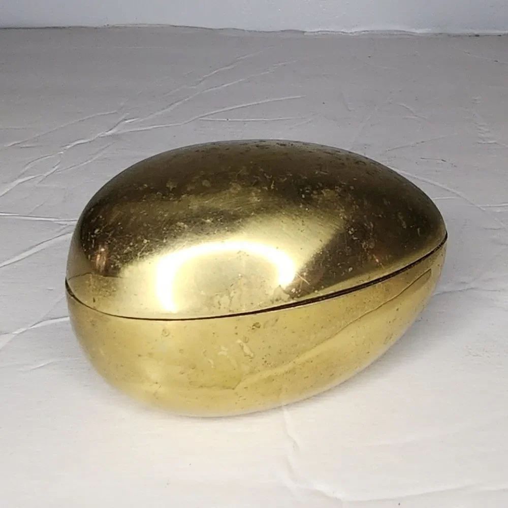 Vintage Brass Pelican Egg trinket box Accessories Midcentury modern Hollywood RE